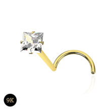 (2mm) 9K Yellow Gold Jewelled Nose Screw