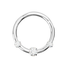 (Silver, 10mm) 925 Sterling Silver Triple CZ Jewelled Hinged Segment Clicker Ring