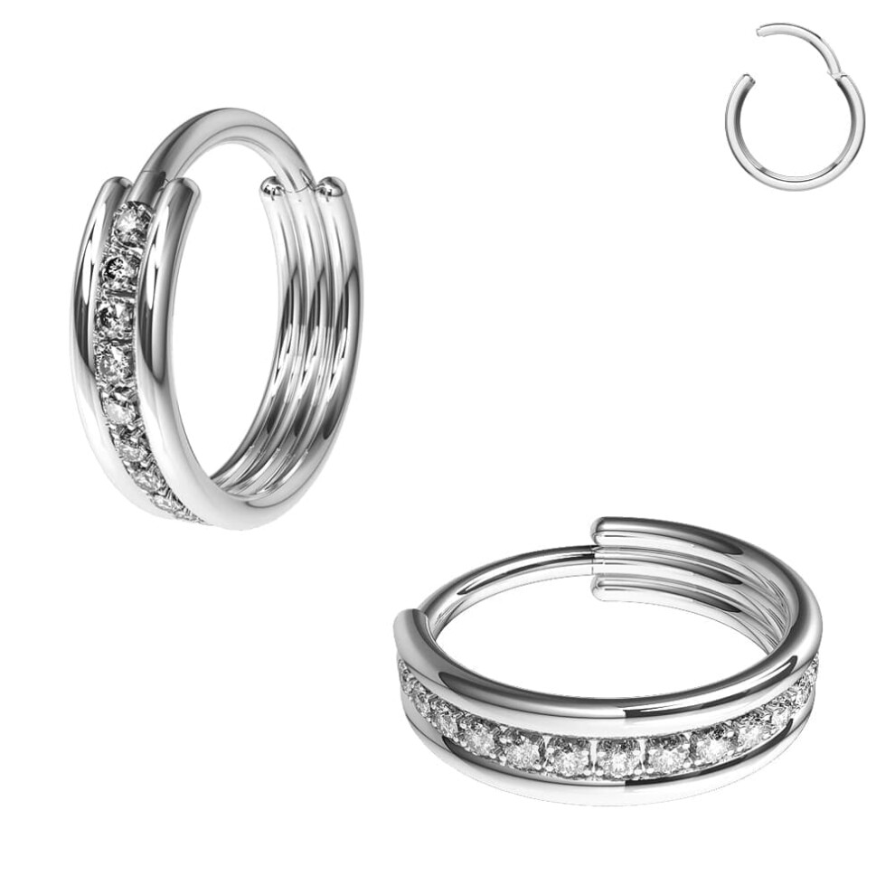 (Silver) 316L Surgical Steel Center Jewelled Hinged Segment Clicker-image-OPC-PHDCZ75-NEW