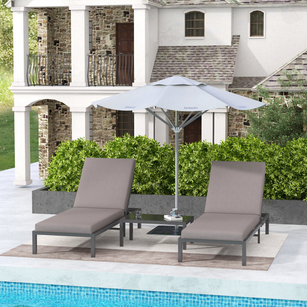 Outsunny 3-PCS PE Rattan Lounge Set, Aluminium Recliner Sofa Bed Set, Grey