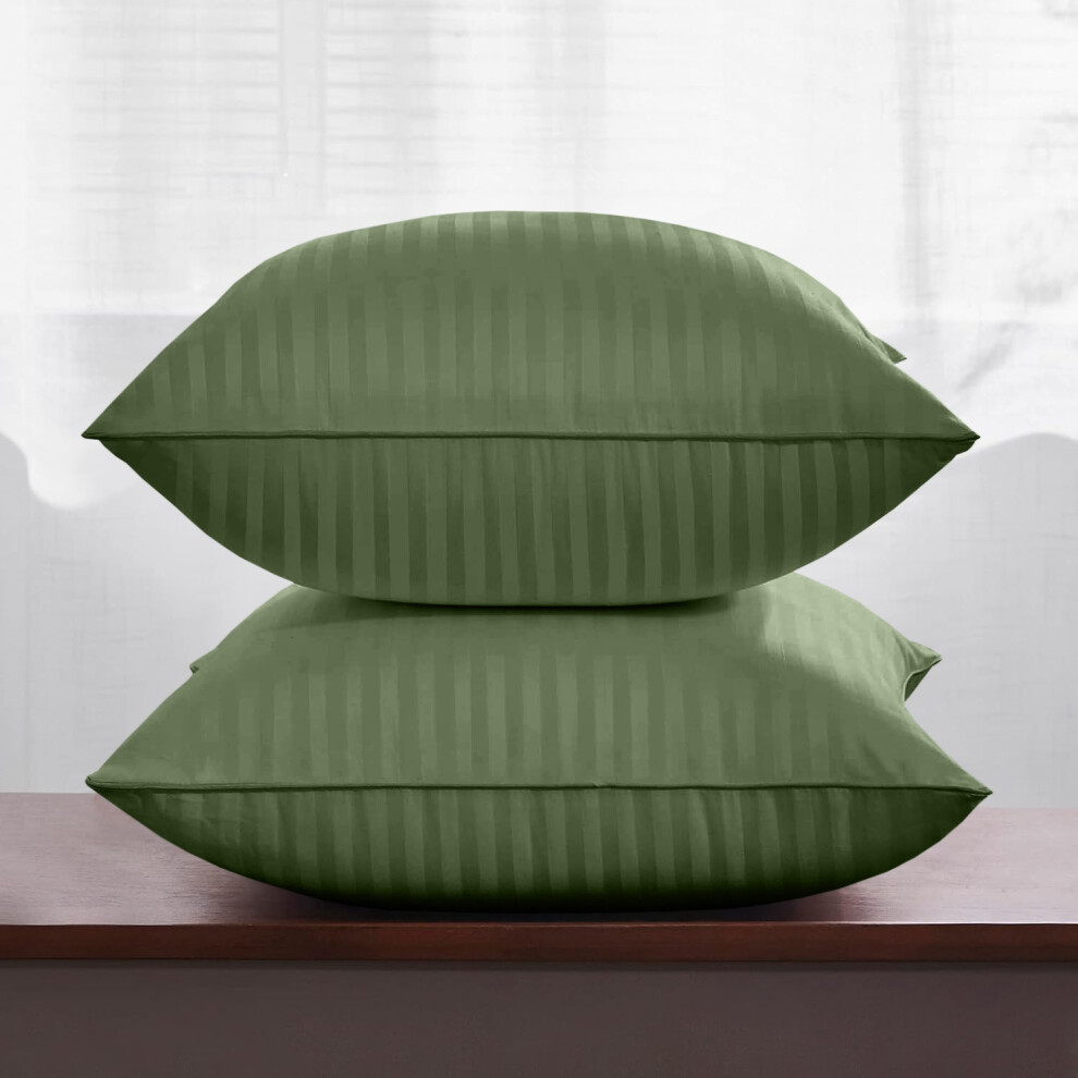 (2 X Pillowcase Stripe Pillow Cover, Olive Green) Stripe Duvet Covers Bedding Set Fitted Sheet & Pillowcase