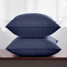 (2 X Pillowcase Stripe Pillow Cover, Navy Blue) Stripe Duvet Covers Bedding Set Fitted Sheet & Pillowcase