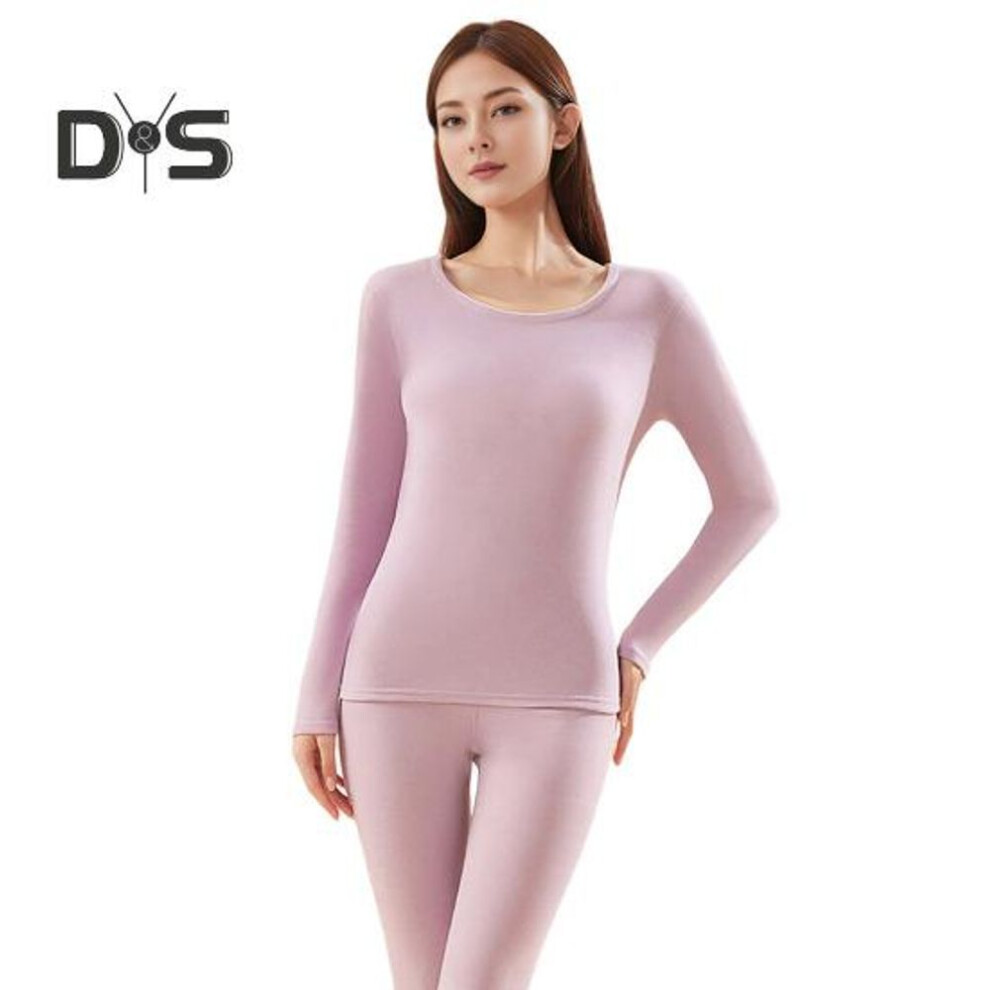 (purple, XL) 2 Pcs/Set Winter Unisex Thermal Underwear Set Round Neck Seamless Long Sleeve Warm Thick Plush Slim Fit Elastic Cold Weather Pajamas Set Homewear