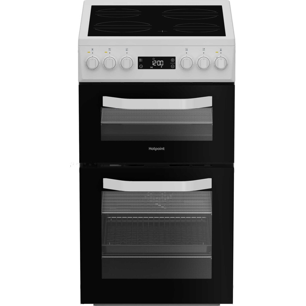 Hotpoint HDE5VDCW 50cm Electric Double Cooker with 4 Zone Ceramic Hob - White