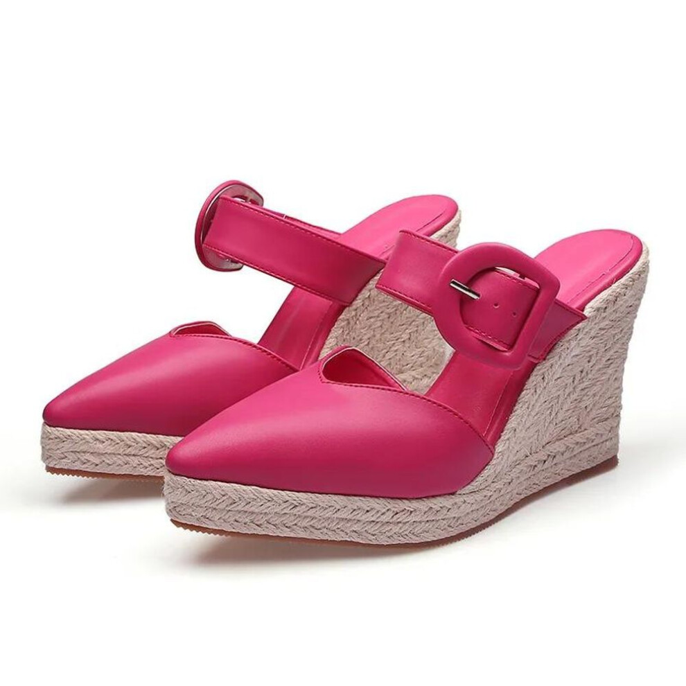 (pink, 38) 2025 Summer Shoes Women Platform High Heels Sandals Brand Ladies Wedges Sandals Pointed toe Black Pink Yellow Big Size 42