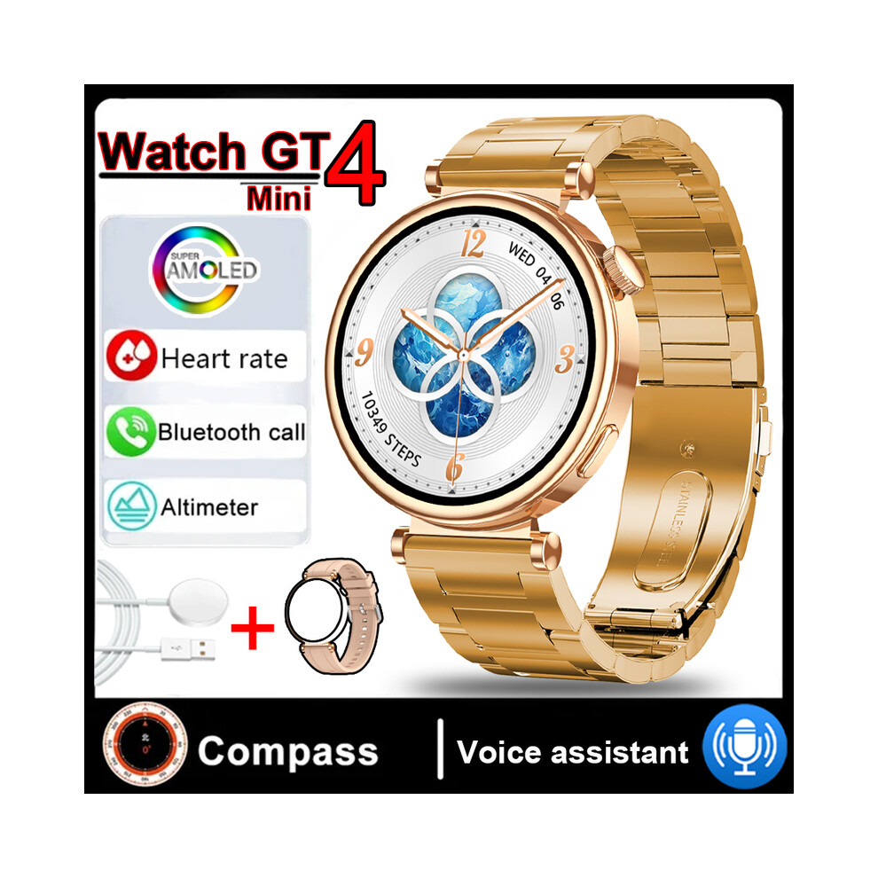 (Watch GT4 - Cinturino In Acciaio Dorato) 2025 Nuovo Watch GT4 Mini Smart Watch Per Adulti Da 1,3 Pollici Con