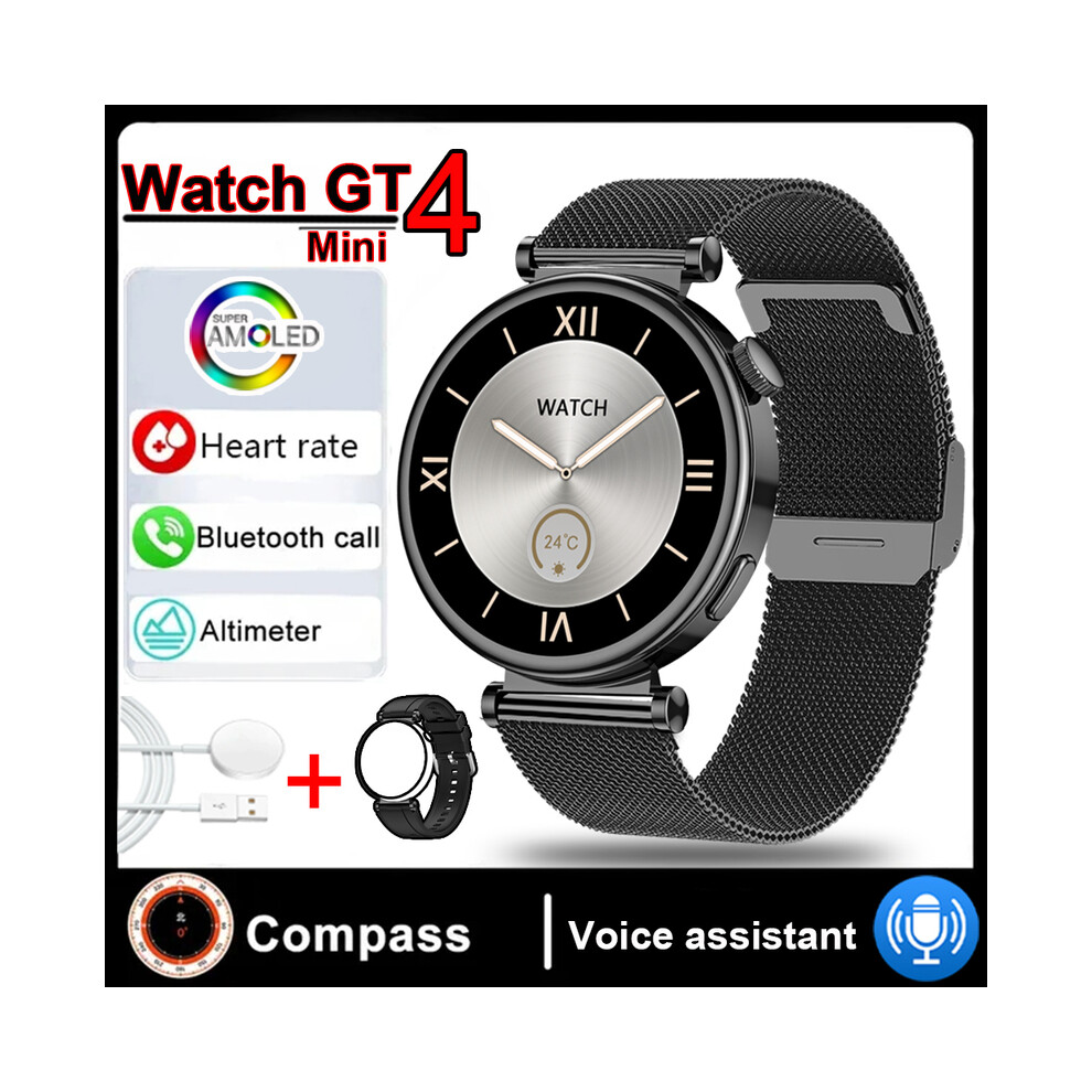 (Watch GT4 - Cintura In Rete Nera) 2025 Nuovo Watch GT4 Mini Smart Watch Per Adulti Da 1,3 Pollici Nfc Bussola