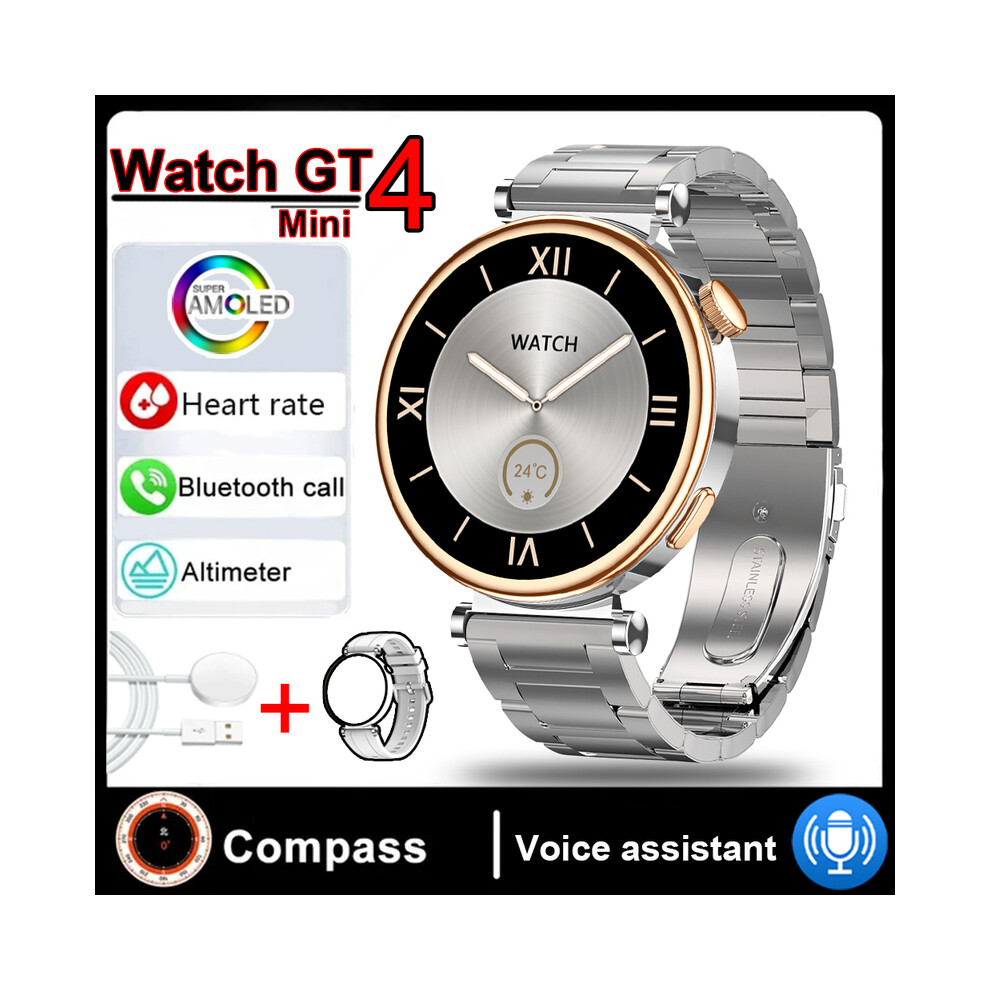 (Watch GT4 - Cinturino In Acciaio Argentato) 2025 Nuovo Watch GT4 Mini Smart Watch Per Adulti Da 1,3 Pollici Con