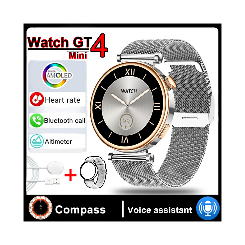 (Watch GT4 - Cinturino In Maglia Argentata) 2025 Nuovo Watch GT4 Mini Smart Watch Per Adulti Da 1,3 Pollici Nfc