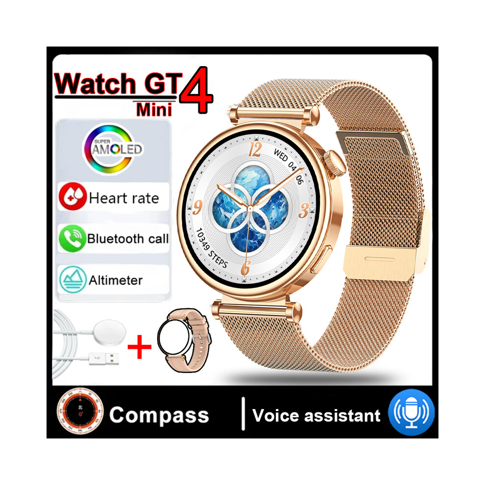 (Watch GT4 - Cintura In Maglia Dorata) 2025 Nuovo Watch GT4 Mini Smart Watch Per Adulti Da 1,3 Pollici Nfc Bussola