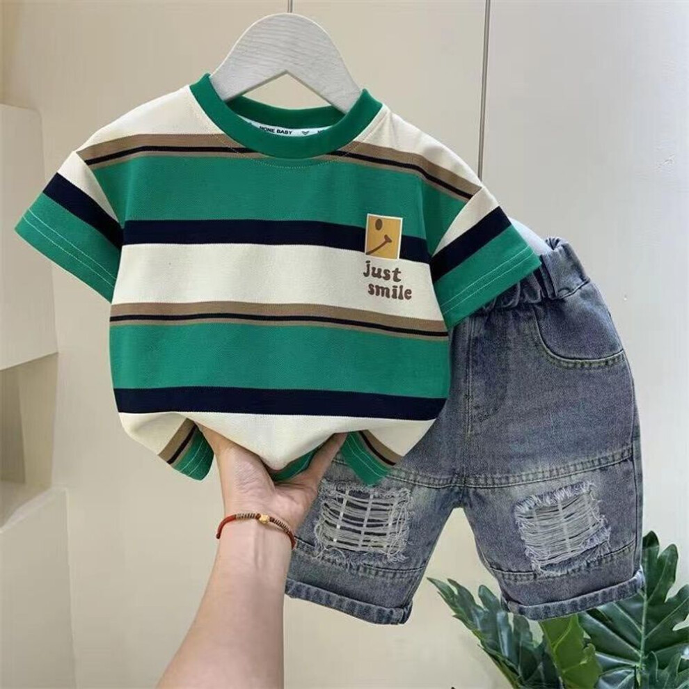 (green, 90cm) Summer Two-piece Set Boys' Outfits Cotton Set Baby Boys Short Sleeve Shirt Jeans Shorts 2pcs Clothing Children