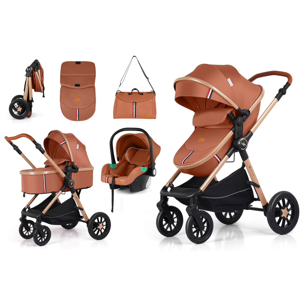 Baby Buggy Pram Pushchair Stroller 3 in 1 Child Lightweight Folding Stroller 3 in 1 Travel System Pram for Newborns & Toddlers from Birth
