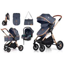 Baby Buggy Pram Pushchair Stroller 3 in 1 Child Lightweight Folding Stroller 3 in 1 Travel System Pram for Newborns & Toddlers from Birth