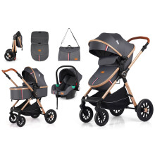 Baby Buggy Pram Pushchair Stroller 3 in 1 Child Lightweight Folding Stroller 3 in 1 Travel System Pram for Newborns & Toddlers from Birth