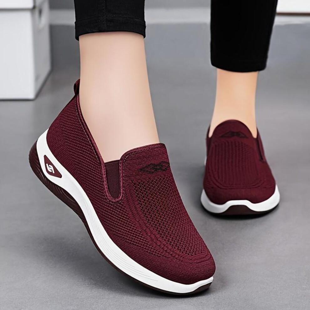 (wine, 36) Women's Breathable Knit Slip-On Sneakers Lightweight, Comfortable Walking Shoes for All-Season Casual Outdoor Activities