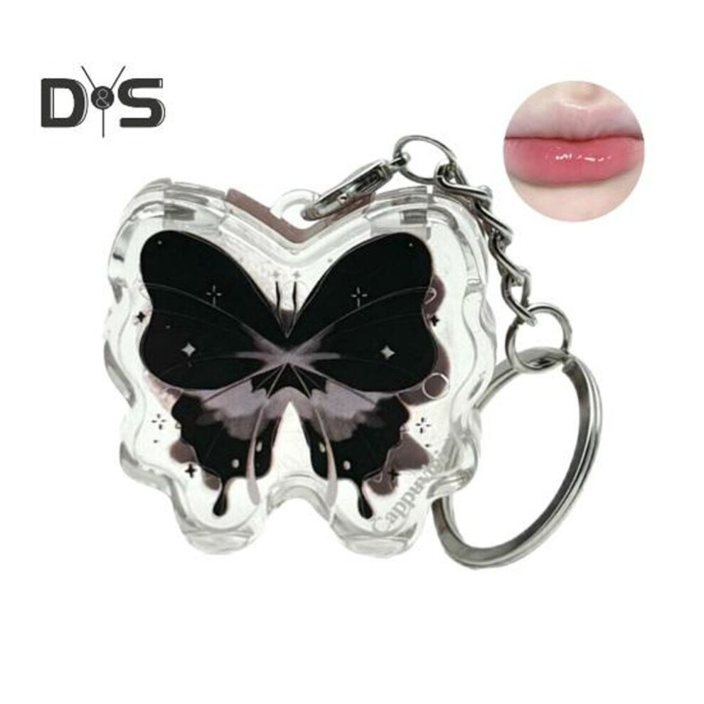 (as the picture, B) Solid Lip Gloss with Butterfly Keychain Long-lasting High Pigment Moisturizing Hydrating Mirror Water Lip Tint Stain Glaze Women Girls Lipstick