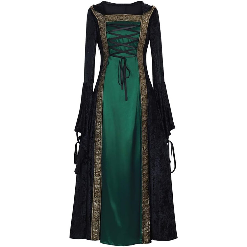 (Green&black, Small) Women's Medieval Renaissance Retro Gown Cosplay Costume Dress