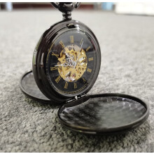 (MLY-M-P06-Nero) Nuovo orologio da tasca da uomo meccanico a carica manuale con quadrante scheletrato, stile steampunk,