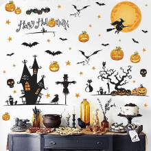Adesivi per finestre di Halloween 3D su pareti con aspirapolvere e scopa