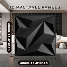 Pannelli da parete con texture a diamante 3D, 30 pezzi, in PVC nero, design geometrico - ideali per