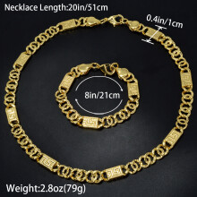 Set di 2 gioielli in rame ispirati all'hip hop - Combinazione di collana e bracciale alla moda per uomo