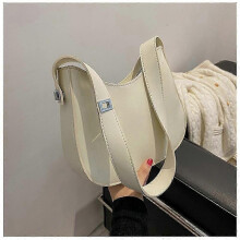 (Beige) SMOOZA Half-Moon Small Shoulder Underarm Bags for Women 2022 Spring New High-quality PU Leather Handbag Luxury Brand Tote~A