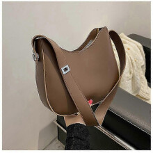 (Brown) SMOOZA Half-Moon Small Shoulder Underarm Bags for Women 2022 Spring New High-quality PU Leather Handbag Luxury Brand Tote~A