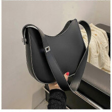 (Black) SMOOZA Half-Moon Small Shoulder Underarm Bags for Women 2022 Spring New High-quality PU Leather Handbag Luxury Brand Tote~A