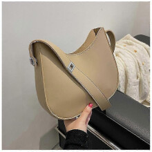 (Khaki) SMOOZA Half-Moon Small Shoulder Underarm Bags for Women 2022 Spring New High-quality PU Leather Handbag Luxury Brand Tote~A