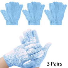 (Blue 3 Pairs, one-size) Bath Glove, 3/5 Pairs Colorful Soft Exfoliating Glove, Durable Nylon Shower Glove for Whole Body, Bathroom Accessories