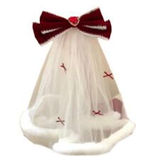 Delicate Christmas Bride Lace Veil with Plush Trim/ Bowknot Girls Bride Veil Christmas Tiaras for Marriage Women