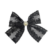 (Black) Lace Flower Ribbon Bowknot Hair Clip InsStyle DuckbillHairpin Girl Barrettes Hair Bows PonytailHolder Hair Decors White