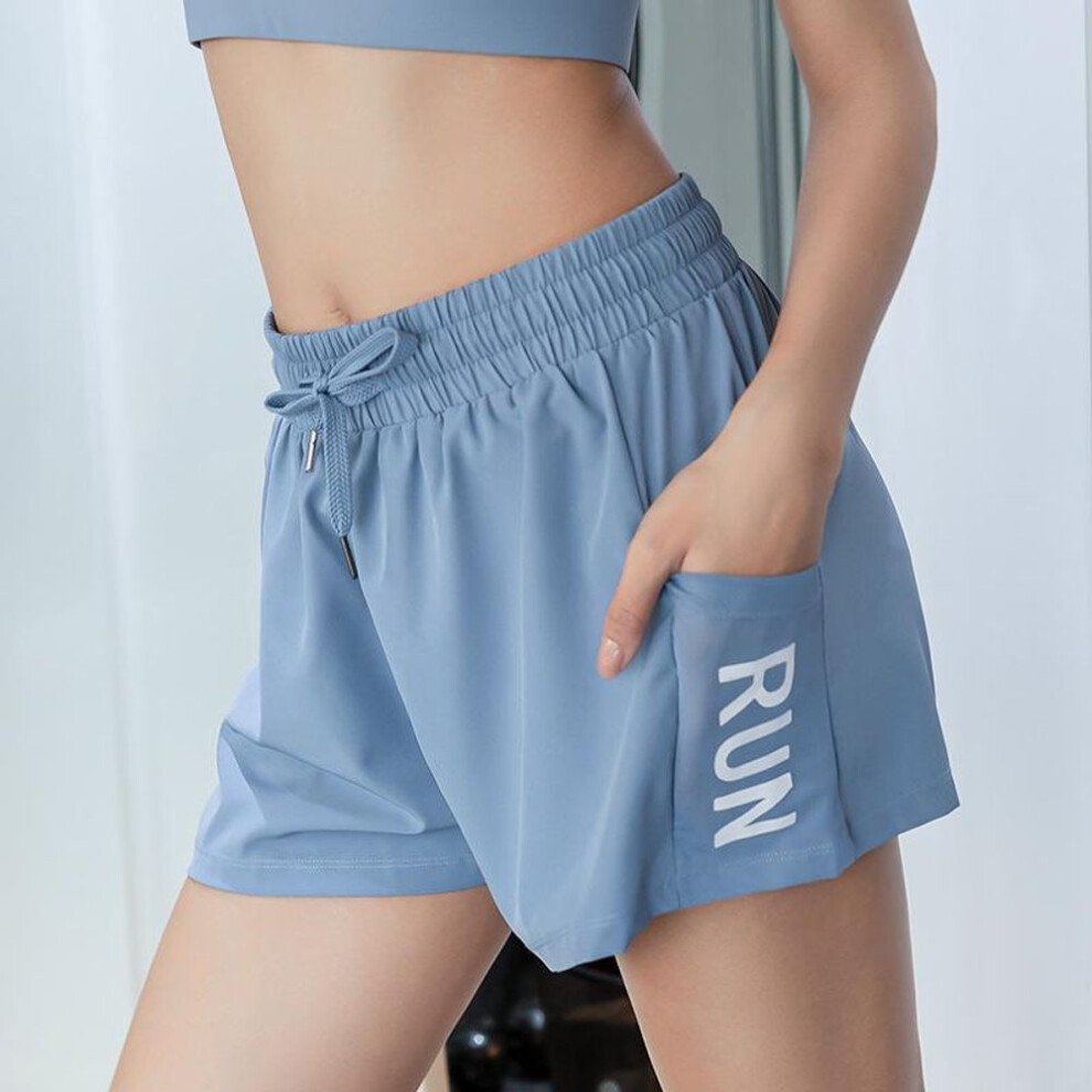 (blue, Small) Women's High Waist Loose Fit Sports Shorts For Summer Yoga And Gym.