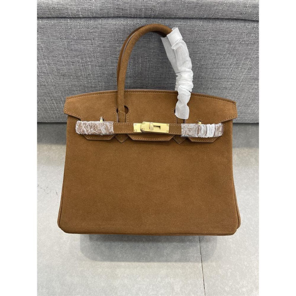 (brown, 35x18x25cm strapless) And New Genuine Leather Women's Bag Frosted Leather Suede Leather Platinum Bag Hand-held Single Shoulder Diagonal Cross Bag