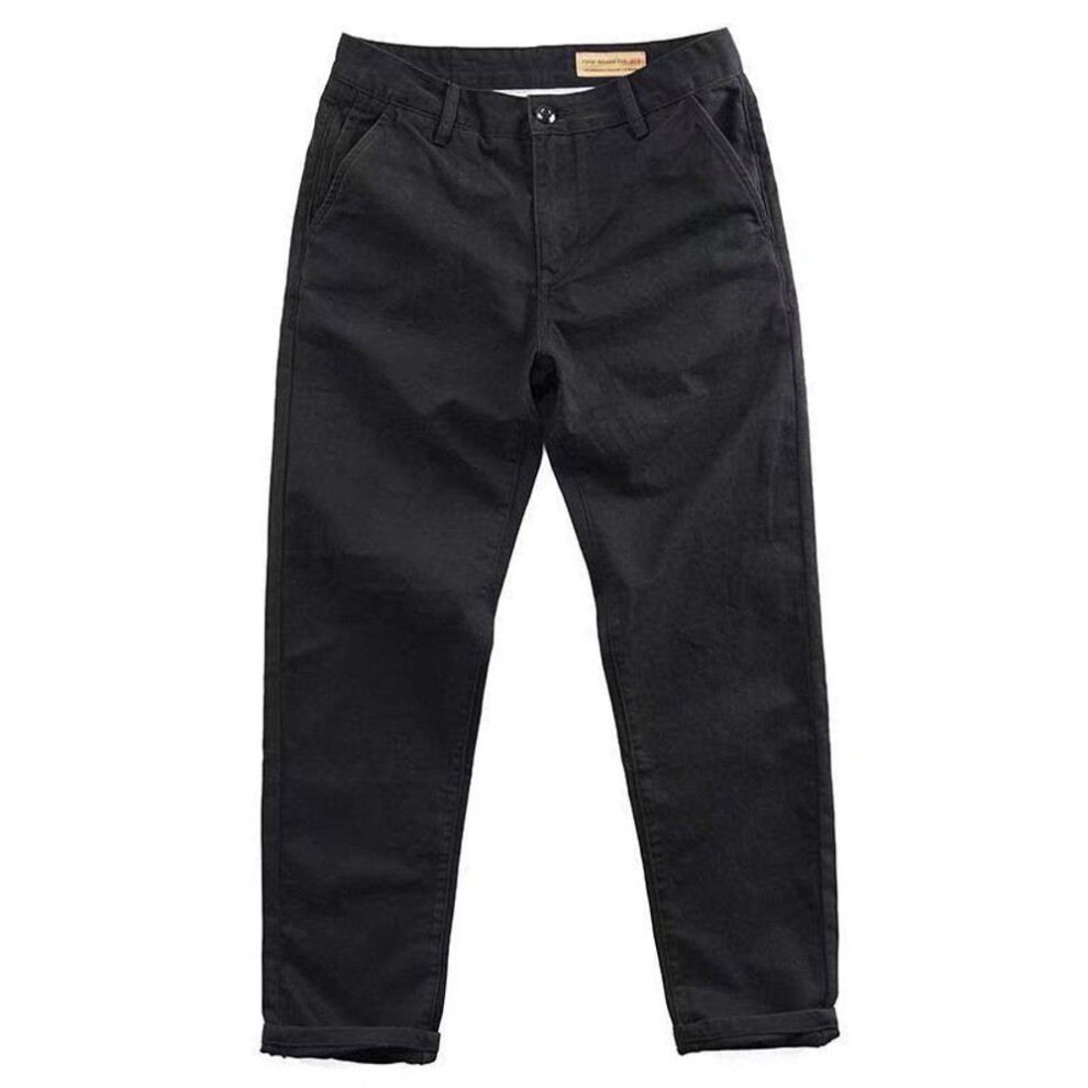 (black, 2XL [130-145 kg]) Men's Wear-resistant Slim Fit Casual Welding Trousers, Loose Straight, Thick Washed Overalls