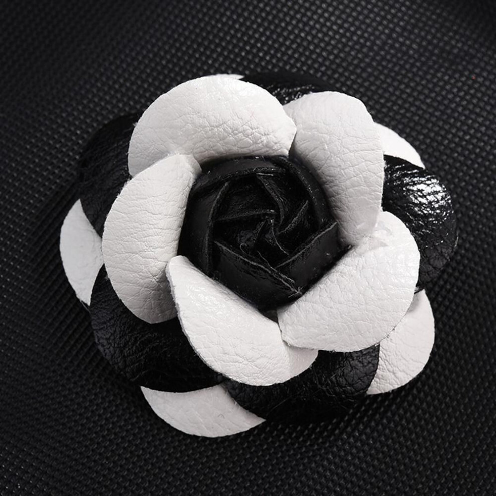 (black,white) Korean Fabric Sewing Women Accessories Brooch Pu Leather Diy Craft Supplies Camellia Flower Corsage