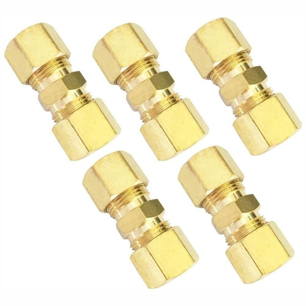 (5Pcs) 1/5pcs 1/4" Od X 1/4" Od Brass Compression Tube Fitting Gold Union Connector  Copper, Fuel And
