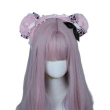 Women Plush Bear Headbands Lolita Animal Ears Ribbon Bows Headdress Furry Anime for Christmas Cosplay Accessories  Pink