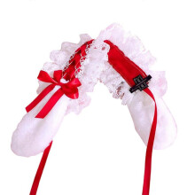 Lolita Pleated Laces Hair Hoop Women Bunny Ear Shape Makeup Headband for Washing Face Hair Accessories Multi Color Burgundy