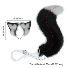 Animal Faux Fur Fox for Cat Dog Ears Headband and Tail Halloween Cosplay Costume Party Accessories for Adult and Childre Black
