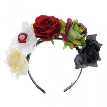 Halloween Hair Hoop Rose Skull Headband Handmade for Rhinestone Skull Headdress Floral Headbands Cosplay Hair Accessorie
