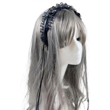 Sweet Hair Decor Women Washing Face Hairband Pleated Laces Elegant Tassel Shape Headbands Lolita Hair Hoop for Girls Black