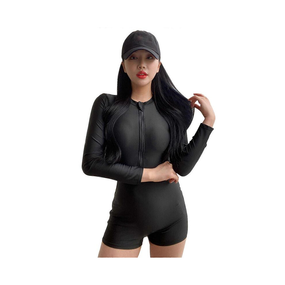 Maillot de bain conservateur à manches longues pour femme Bikini Boxer traditionnel une pièce avec fermeture à glissière Maillot de bain XL
