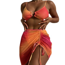 Womens 3Piece-Bikini Set with Mesh-Beach Skirt High Cut Swimsuits Bathing Suit for Swimwear M