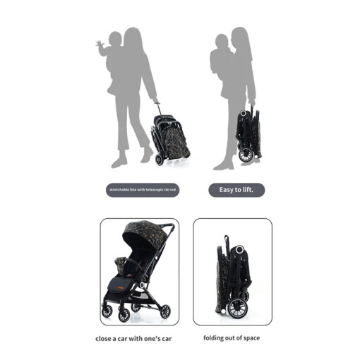 Portable Baby Stroller One-Hand Folding Pushchair WITH Adjustable Backrest Footrest 1