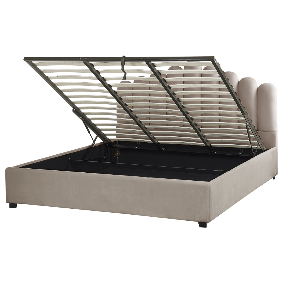 Ottoman Bed Velvet VINCENNES 180 x 200 cm (EU Super King) Taupe
