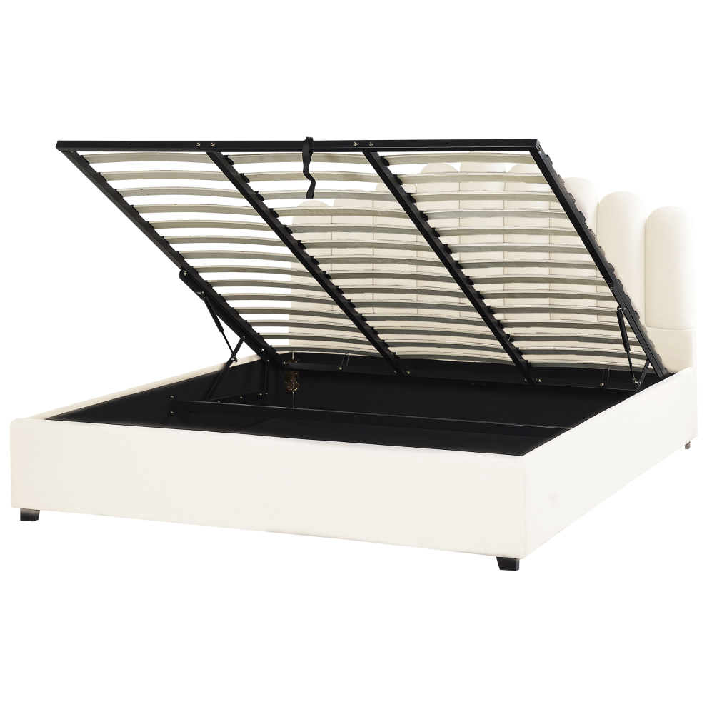 Ottoman Bed Velvet VINCENNES 180 x 200 cm (EU Super King) Off-White