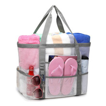 (Blanco M) Bolsa de playa grande para juguetes, impermeable, con bolsillo para ropa interior, bolsa de tela para