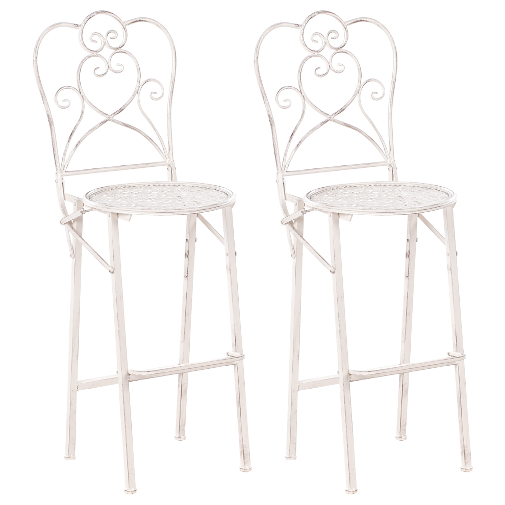 Set of 2 Garden Bar Chairs TRIESTE Folding Metal Light Beige
