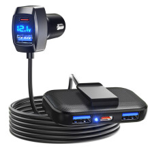 (Cargador de coche USB) Cargador de coche multipuerto tipo C de 5 pies con cable de 1,5 m, adaptador de 3 USB